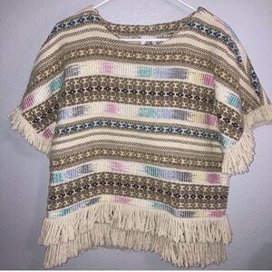 Ivy Jane 100% Cotton Southwest Boho Hippie Woven Fringe Tapestry Tunic Top Sz M